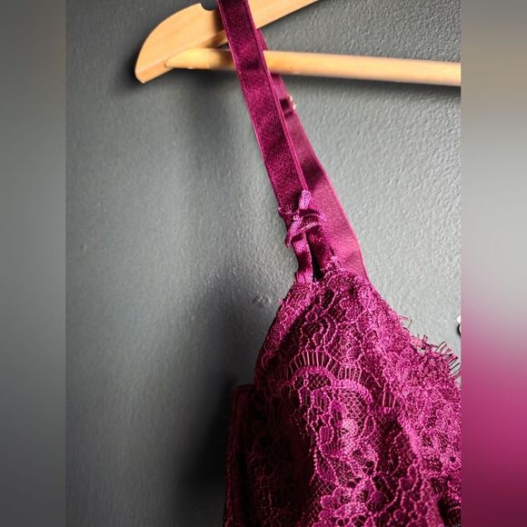 Victoria's Secret Maroon Eyelash Push Up Without Padding Lace Bra Sz 34DDD - Picture 4 of 8